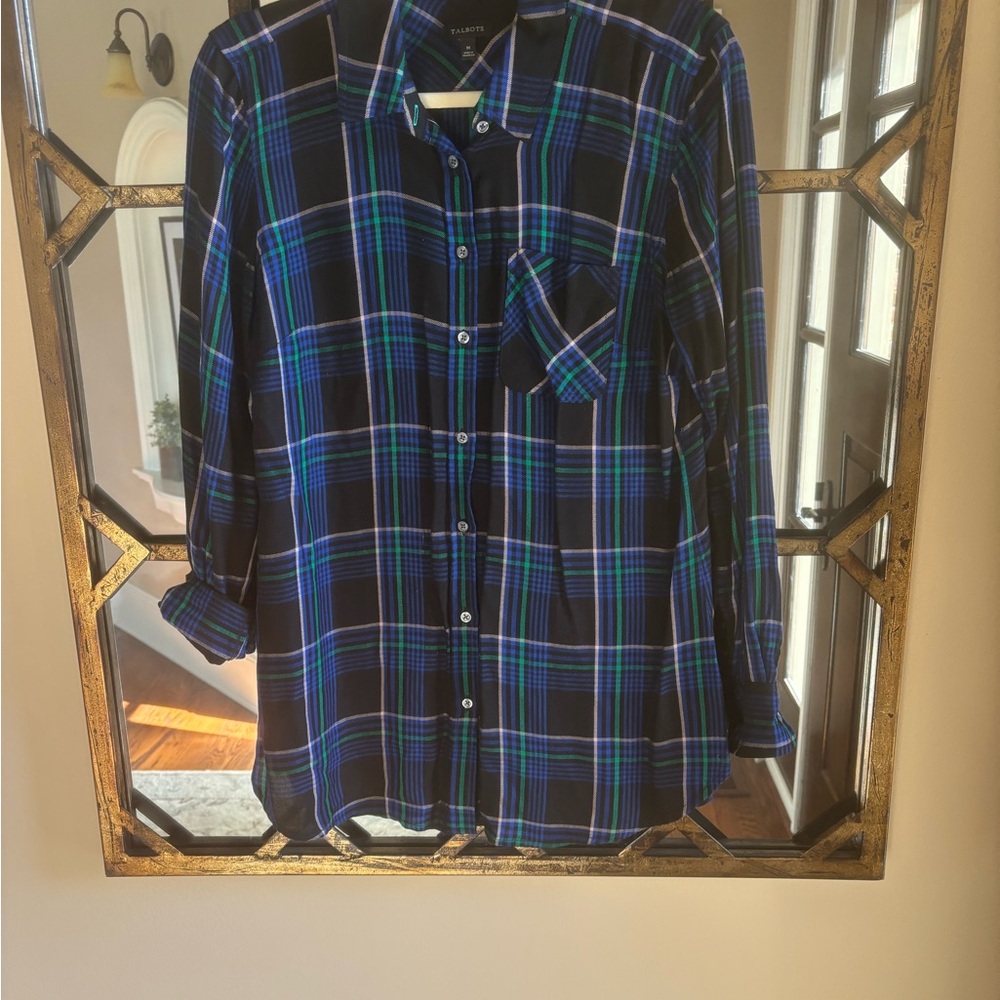 Talbots Navy and Green Plaid Men's Shirt